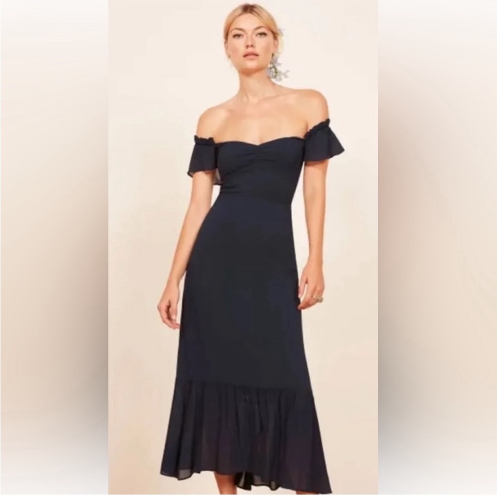 Reformation butterfly dress in navy blue